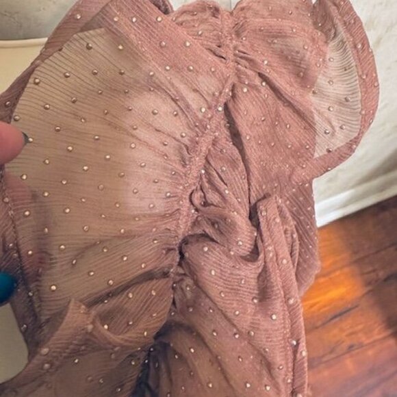 Lulumari One-Shoulder Ruffled Y2K Bohemian Terracota Blouse Polka Dot Texture  M - Picture 3 of 8